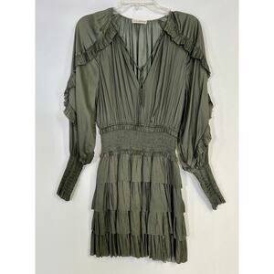 Ulla Johnson Soraya Dress Size Mini Long Sleeve Olive Green Sz 2